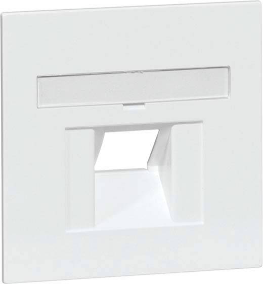 Biała osłona gniazda elektrycznego z prostokątnym otworem, odpowiednia do podłączenia wielu kabli lub złączy sieciowych.