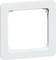 Biały, kwadratowy ramek włącznika światła o zaokrąglonych narożnikach, bez wkładki lub samego włącznika.