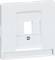 Biała, kwadratowa ramka z centralnym otworem, odpowiednia do montażu przełączników lub gniazd elektrycznych.
