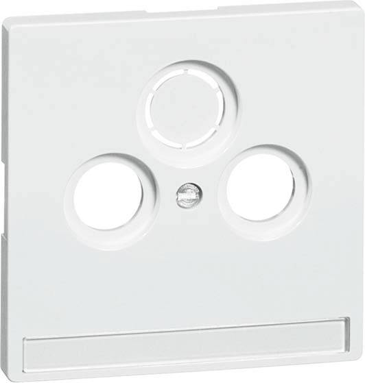 Biała pokrywa z trzema okrągłymi otworami, odpowiednia do instalacji technicznych, takich jak gniazda elektryczne czy przyłącza.