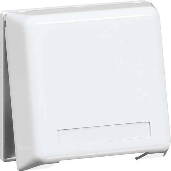 Biała, zamknięta, plastikowa nasadka zatrzaskowa, która prawdopodobnie służy jako osłona dla gniazdek lub włączników.