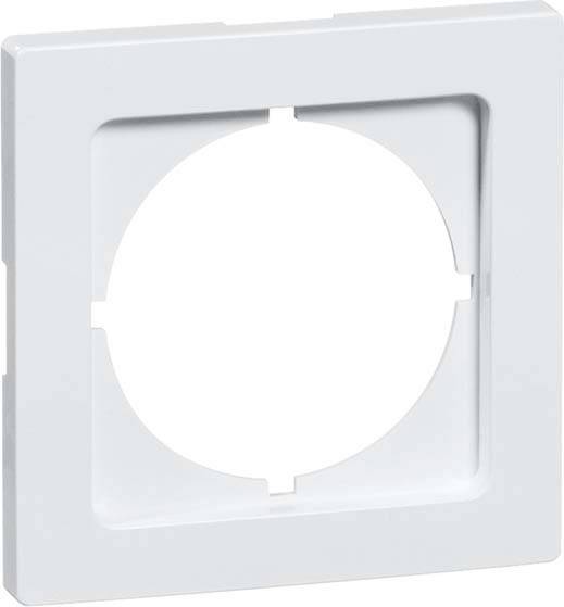 Kwadratowa, biała ramka z zaokrąglonymi krawędziami i okrągłym wycięciem w centrum, na białym tle.