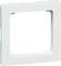 Kwadratowa, biała plastikowa ramka do włącznika światła lub gniazdka elektrycznego, z zaokrąglonymi narożnikami i gładką powierzchnią.