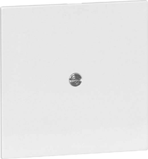 Biały włącznik światła z centralną śrubą pośrodku, zamontowany na białej ścianie.