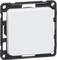 Biały włącznik światła na czarnej ramce montażowej, o kwadratowym kształcie, zaprojektowany w minimalistycznym stylu do nowoczesnych wnętrz.