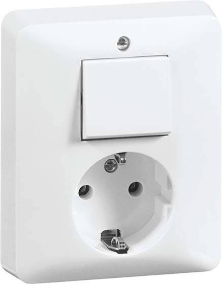 Biała wtyczka z włącznikiem światła zamontowana na ścianie.