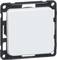 Kwadratowy, biały włącznik światła w czarnej ramce, przystosowany do montażu ściennego.