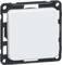 Biały przełącznik światła z czarną ramką, prostokątny i płaski, zamocowany na środku białej powierzchni.