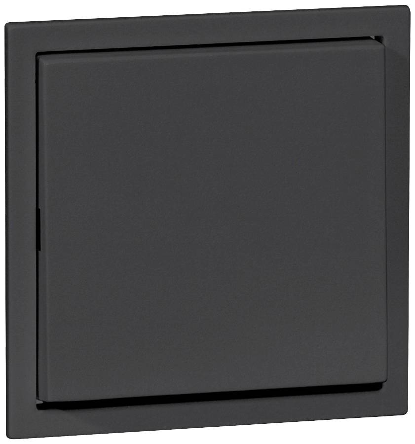 Czarny włącznik ścienny w nowoczesnym stylu, kwadratowy, o gładkiej powierzchni.