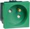 Zielona wtyczka z bolcem uziemiającym i dwoma otworami przyłączeniowymi, w kształcie kwadratu.