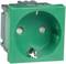 Zielona wtyczka z dwoma okrągłymi otworami i bolcem ochronnym, odpowiednia dla europejskich wtyczek.