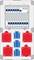 Projekt elektrycznej tablicy rozdzielczej z rzędem bezpieczników i wyłączników w górnej części; czerwone i niebieskie gniazda elektryczne w dolnej części.