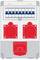 Elektryczny rozdzielacz z sześcioma bezpiecznikami u góry i trzema czerwonymi gniazdami na dole. Przeznaczony do zastosowań przemysłowych.