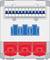 Elektryczny rozdzielacz z niebieskimi i czerwonymi gniazdami, odpowiedni do zastosowań przemysłowych, prezentujący zdolność zasilania i możliwości podłączeniowe.