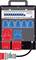 Szafa rozdzielcza z 10 niebieskimi i czerwonymi gniazdkami oraz wyłącznikiem różnicowoprądowym (RCD). Jeden przewód jest podłączony do czerwonego gniazdka.