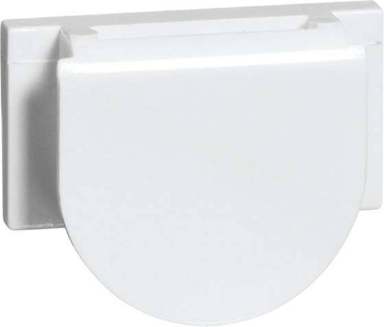 Biała, składana deska sedesowa w kształcie półkola, zamocowana na uchwycie ściennym, w pozycji zamkniętej.