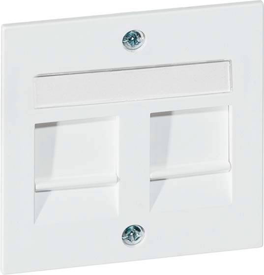 Biała osłona wentylacyjna z dwoma szczelinami i dwoma śrubami mocującymi, odpowiednia do montażu naściennego we wnętrzach.