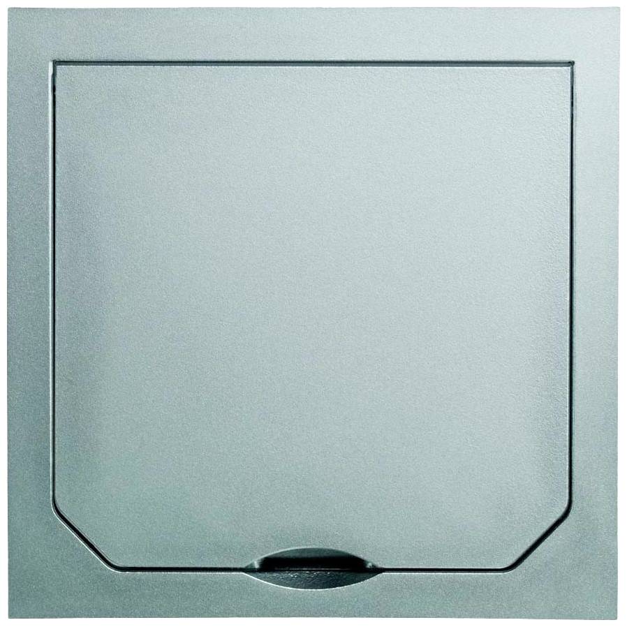 Kwadratowe, zielone metalowe drzwiczki z małą klamką u dołu, prawdopodobnie służące do dostępu do skrzynki bezpieczników.