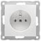 Biała wtyczka ścienna z dwoma gniazdami, osadzona w kwadratowej metalowej ramce.