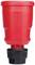 Czerwony pojemnik z tworzywa sztucznego z czarną nakrętką, odpowiedni do bezpiecznego transportu lub przechowywania cieczy.