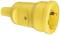 Żółty elektryczny adapter z obudową okrągłego kształtu i złączami, przeznaczony do zastosowań w środowiskach przemysłowych lub wymagających dużej wytrzymałości.