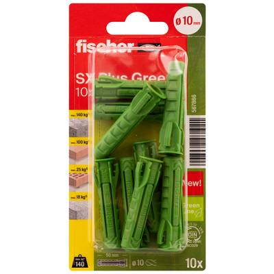 Pakiet zielonych kołków rozporowych Fischer SX Plus Green, ø10 mm, 10 sztuk, do mocowania w murach, max 140 kg