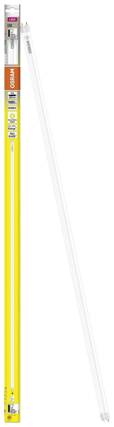 Świetlówka w żółtym opakowaniu, marka Osram, model L 36 W/827 Lumilux, białe światło, długość 120 cm.