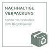 'OPAKOWANIE ZRÓWNOWAŻONE' jest napisane u góry. Poniżej widnieje napis 'Karton z co najmniej 90% zawartością materiałów z recyklingu'. Po prawej stronie znajduje się karton z symbolem recyklingu.