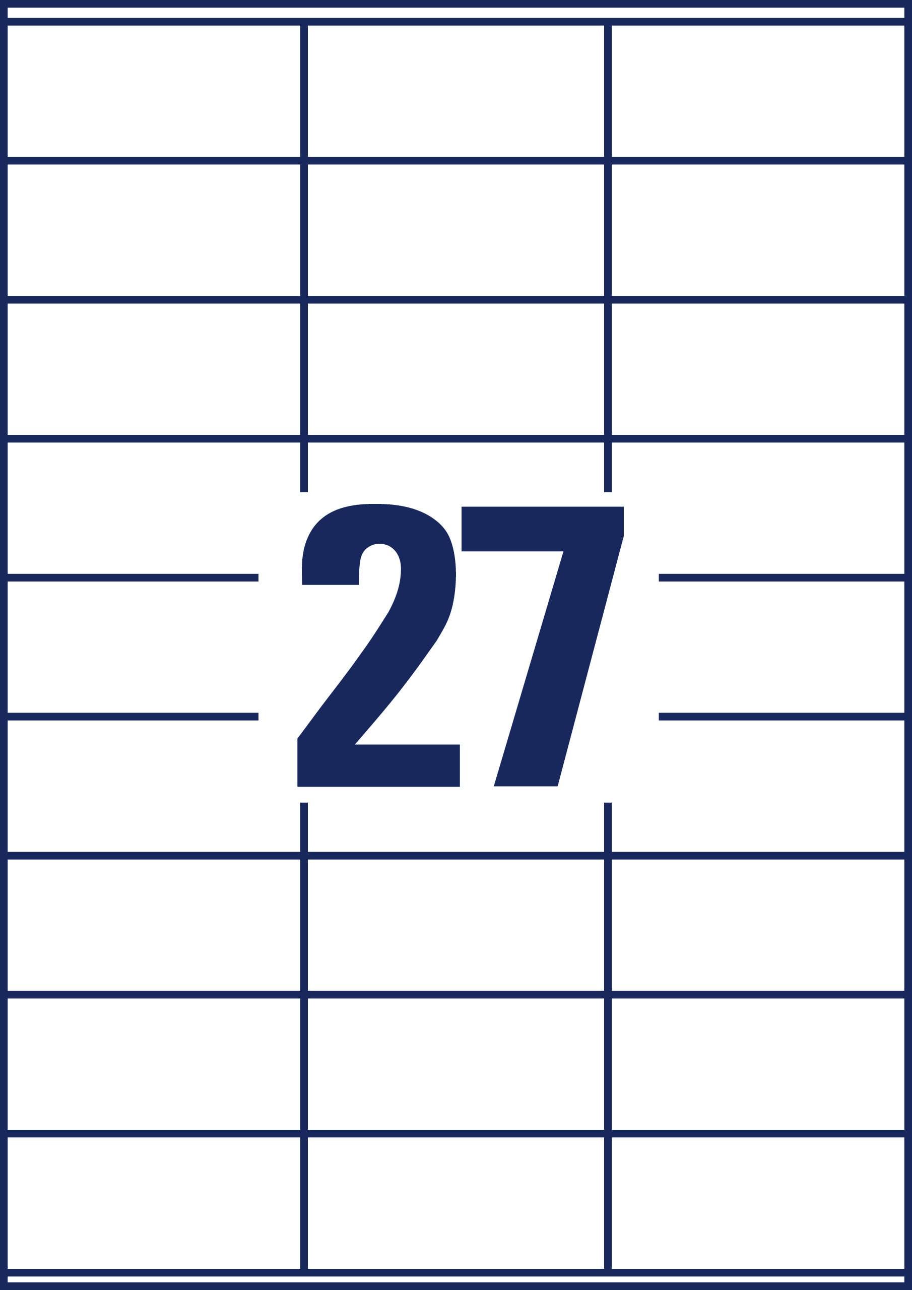 Numer '27' jest duży i znajduje się w centrum obrazu, otoczony siatką ciemnoniebieskich linii na białym tle.