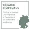 STWORZONE W NIEMCZECH. Produkt opracowany i wyprodukowany w Niemczech z surowców z Europy. Obok znajduje się mapa Niemiec.