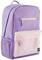 Fioletowy i różowy plecak z dwoma zamkami błyskawicznymi, kieszenią boczną oraz uchwytem na górze.