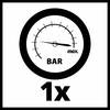 Wskazuje ciśnieniomierz z oznaczeniem 'BAR' i wskazówką na maksimum. Poniżej widnieje '1x'.