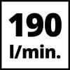 190 l/min w czarnym kolorze na białym tle, wskazuje na natężenie przepływu.