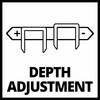 Symbol 'KOREKTA GŁĘBOKOŚCI' z dwiema strzałkami i znakiem plus-minus do regulacji głębokości.
