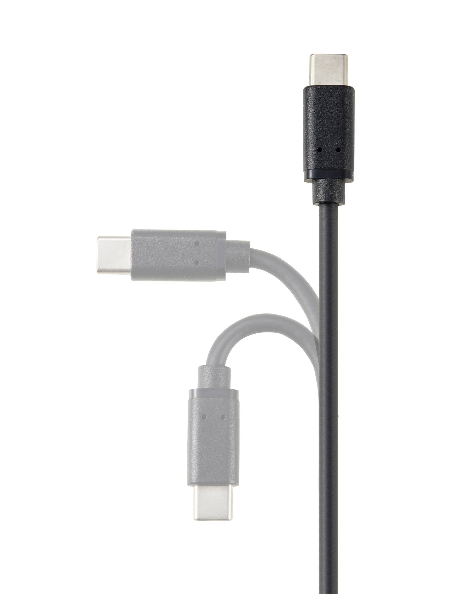 Czarny kabel USB-C jest przedstawiony na zdjęciu. Poniżej pojawiają się dwa nieostre kable, co sugeruje alternatywy lub różne perspektywy.