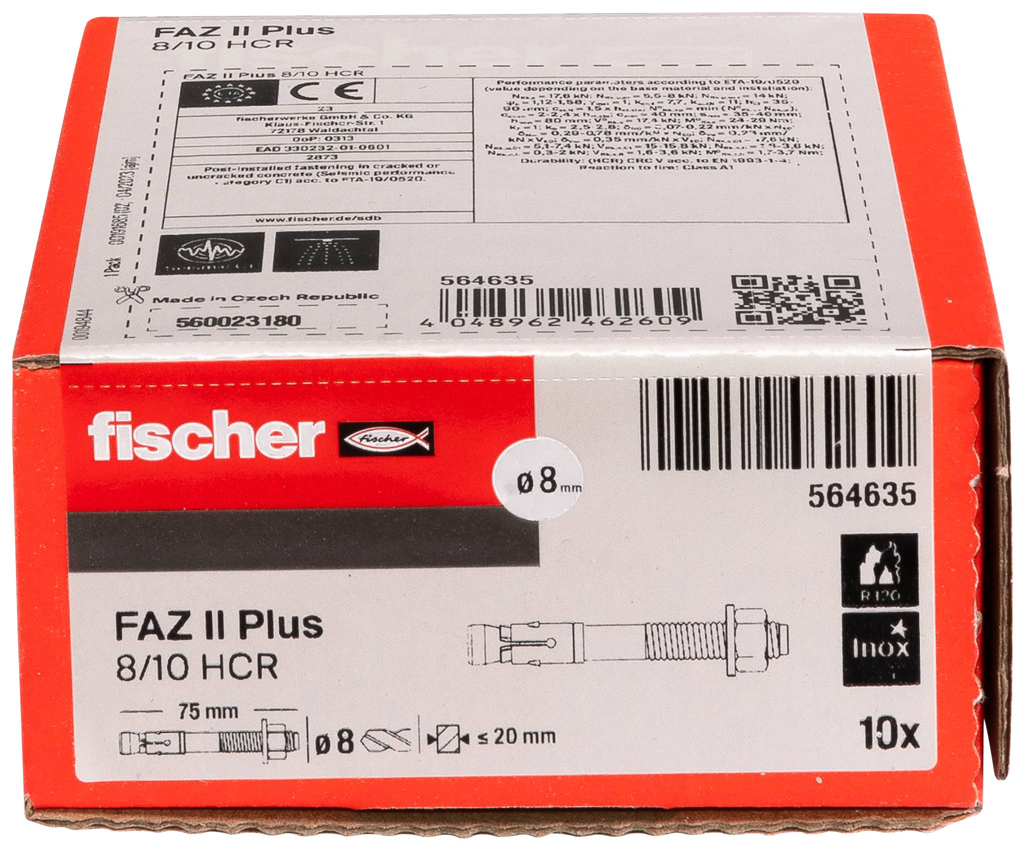 Fischer 564635 FAZ II Plus 8/10 HCR Kotwa klinowa 75 mm 8 mm 10 szt.-2