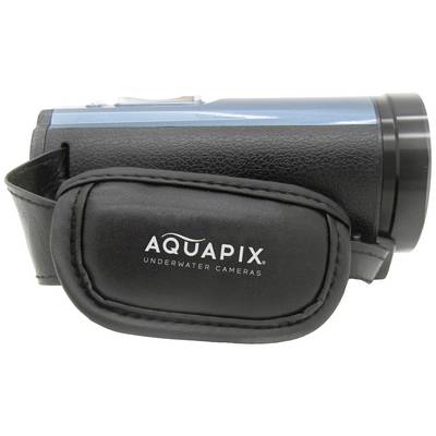 Czarna i niebieska kamera podwodna z logo marki 'AQUAPIX' na pasku na rękę.