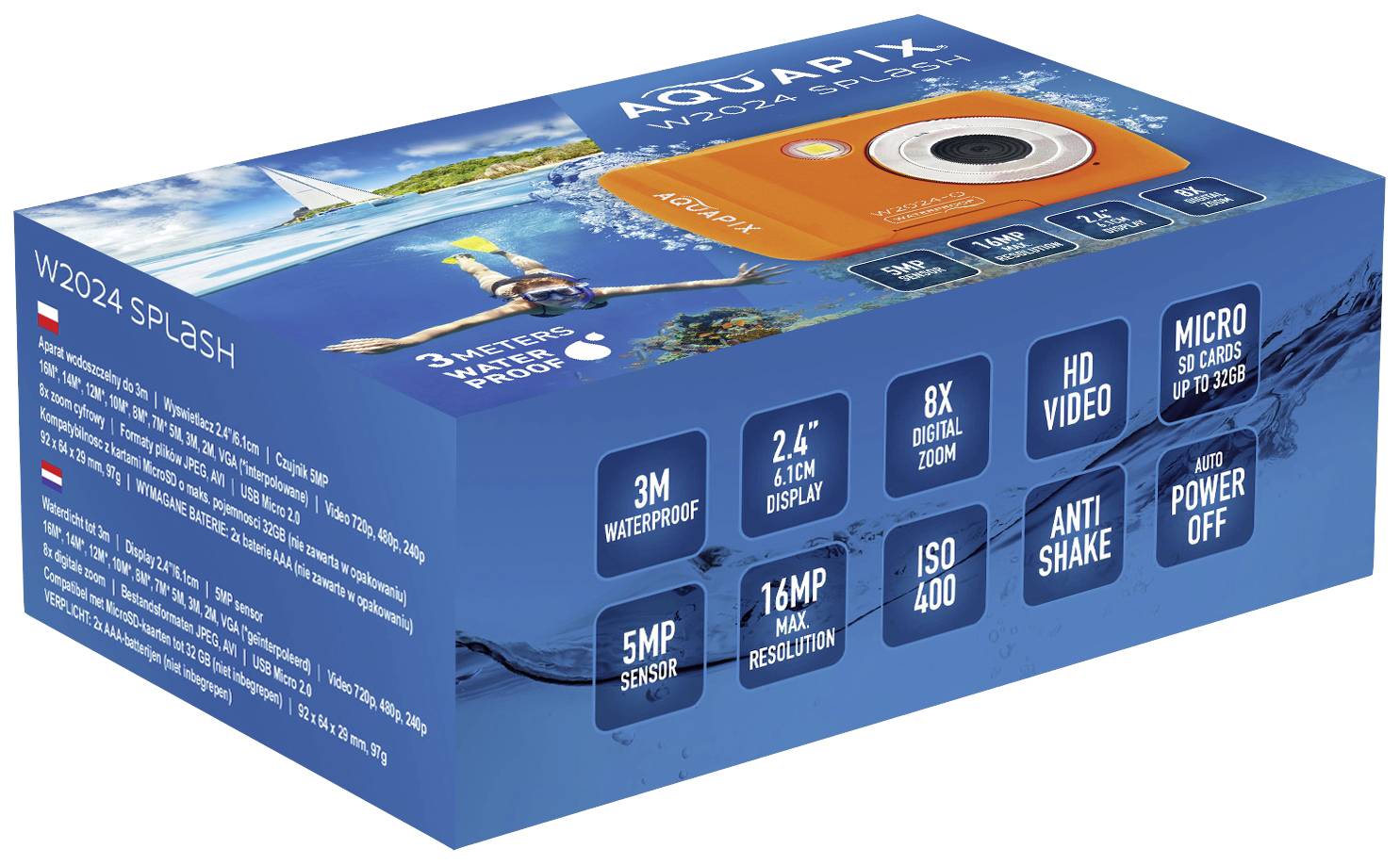 Цифрова камера Aquapix W2024 Splash Orange 16 Мп, помаранчева, водонепроникна