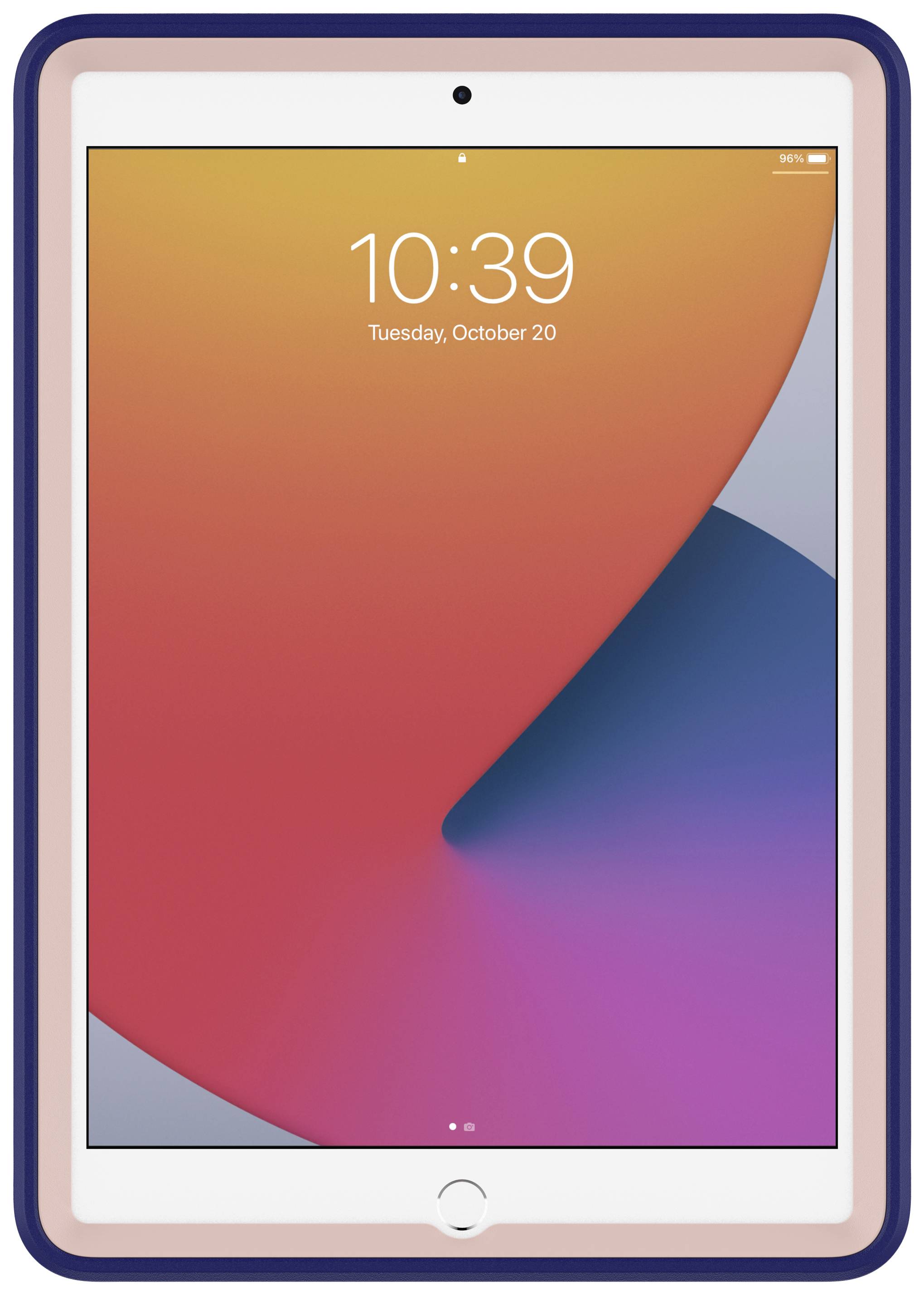 Tablet z kolorowym tłem ekranu, wyświetlający godzinę '10:39' oraz datę 'Wtorek, 20 października'.