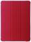 Czerwone etui na tablet z pionowymi liniami, które służy jako ochrona.