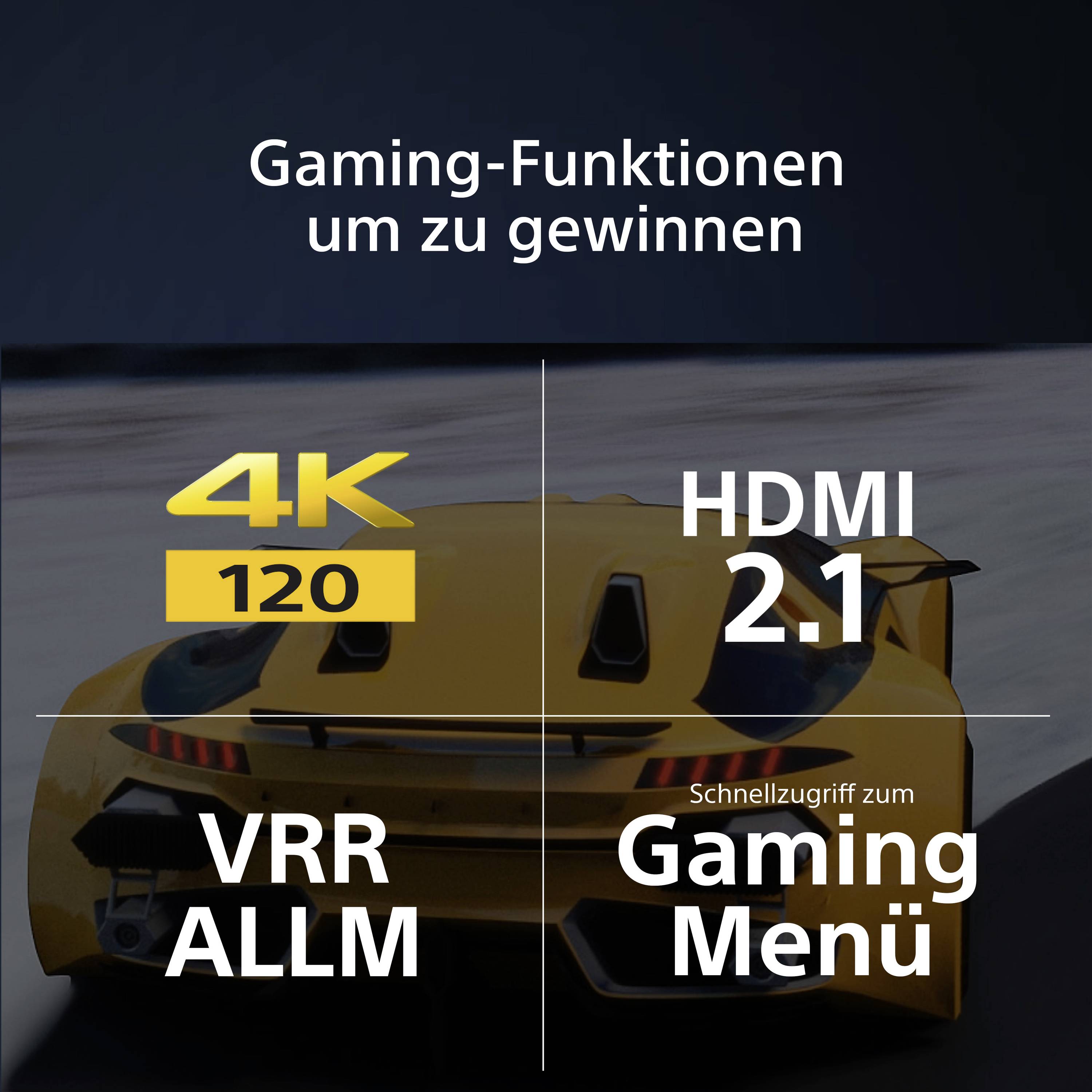 Funkcje do gier wspomagające zwycięstwo" pokazuje samochód ze szczegółami: '4K 120', 'HDMI 2.1', 'VRR ALLM', 'Szybki dostęp do menu gry'.