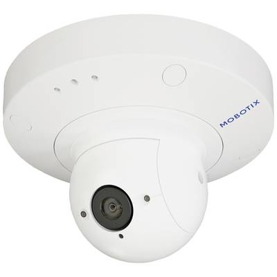 Biała kamera monitoringu zamontowana na suficie, obiektyw skierowany w dół.