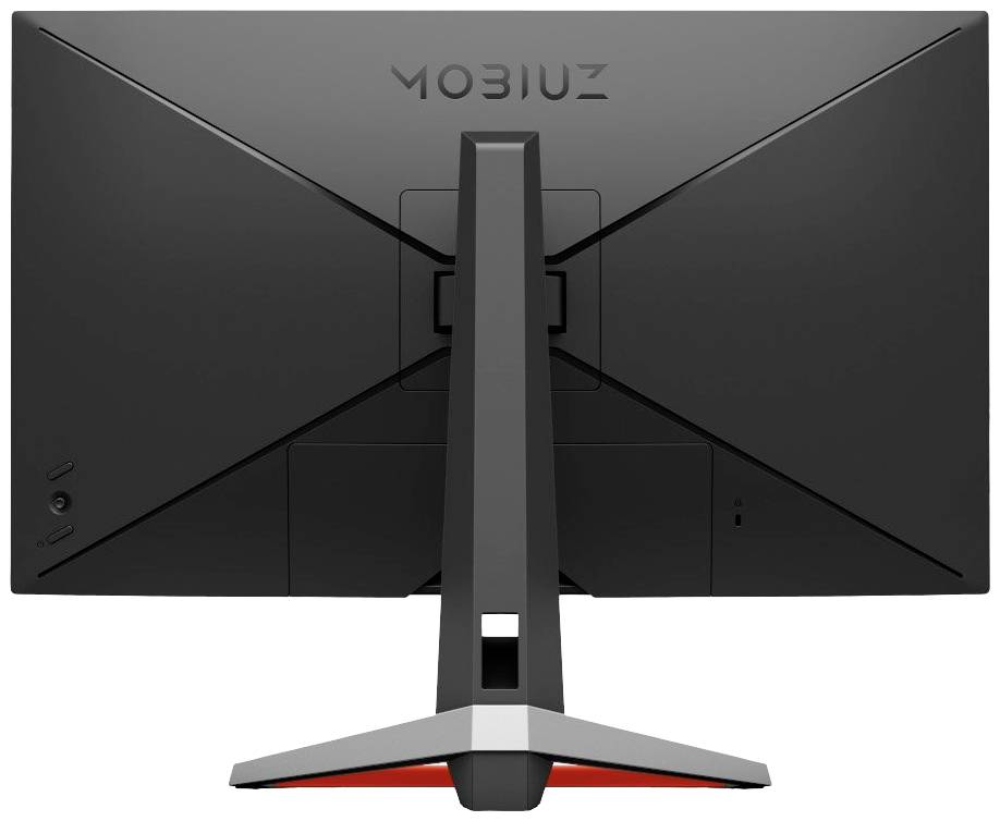 Tylna strona monitora MOBIUZ z centralną podstawką, wieloma złączami i nowoczesnym designem.