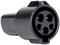 Elektryczny wtyk ładowania, czarny, z czterema okrągłymi złączami. Odpowiedni dla pojazdów elektrycznych, zgodny z europejskim standardem.