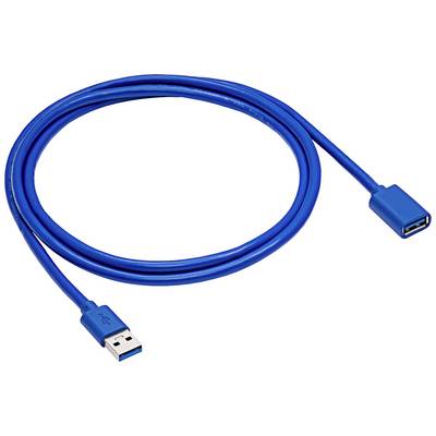 Niebieskie przedłużające złącze USB z wtykiem USB-A i gniazdem USB-A, przeznaczone do łączenia urządzeń za pomocą interfejsu USB.
