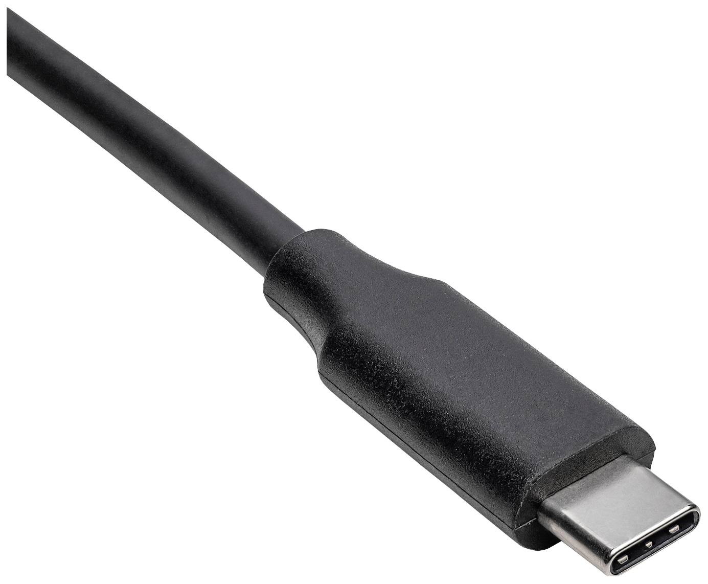 Czarny kabel USB-C z srebrnym złączem, służący do zasilania i przesyłania danych.