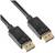 Dwa wtyki kabla DisplayPort w czarnych obudowach o opływowym kształcie, odpowiednie do połączeń wideo i audio.