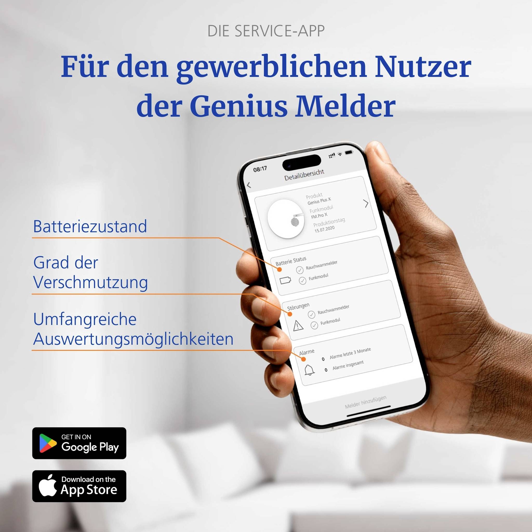 Sprawdzona jakość: Wyprodukowane w Niemczech; zielona płytka drukowana do czujnika dymu, z funkcjami: złożone scenariusze alarmowe, zintegrowany pomiar zasięgu, monitoring łącza radiowego.