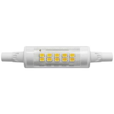 Biała lampa LED z dziesięcioma żółtymi diodami pośrodku, o cylindrycznym kształcie, symetrycznych końcach, przeznaczona do celów oświetleniowych.
