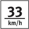 '33 km/h' na czarnym tle, symbolizuje ograniczenie prędkości lub aktualną prędkość.